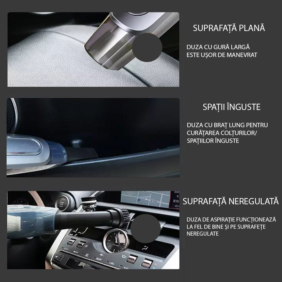 Aspirator auto cu fir pentru masina GLIMATECH, Putere 120W, Lungime clablu 4 m, Aspiratie ciclonica, 6000Pa, Filtru si Accesorii incluse, Incarcare la bricheta masinii, Negru