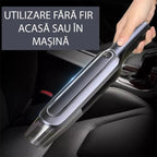 Aspirator portabil fara fir pentru casa si masina GLIMATECH, Wireless, Putere 120W, Timp de lucru 30 de minute, Aspiratie ciclonica, 6000Pa, Filtru si Accesorii incluse, Cablu incarcare USB inclus