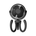 Ventilator portabil GLIMATECH negru cu trepied flexibil, cap rotativ 360 grade, acumulator incorporat, compact, vedere față